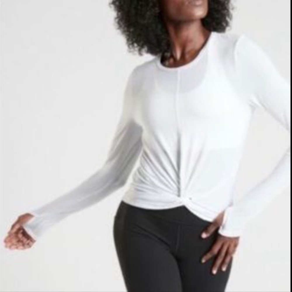 Athleta White Long Sleeve Twist Top